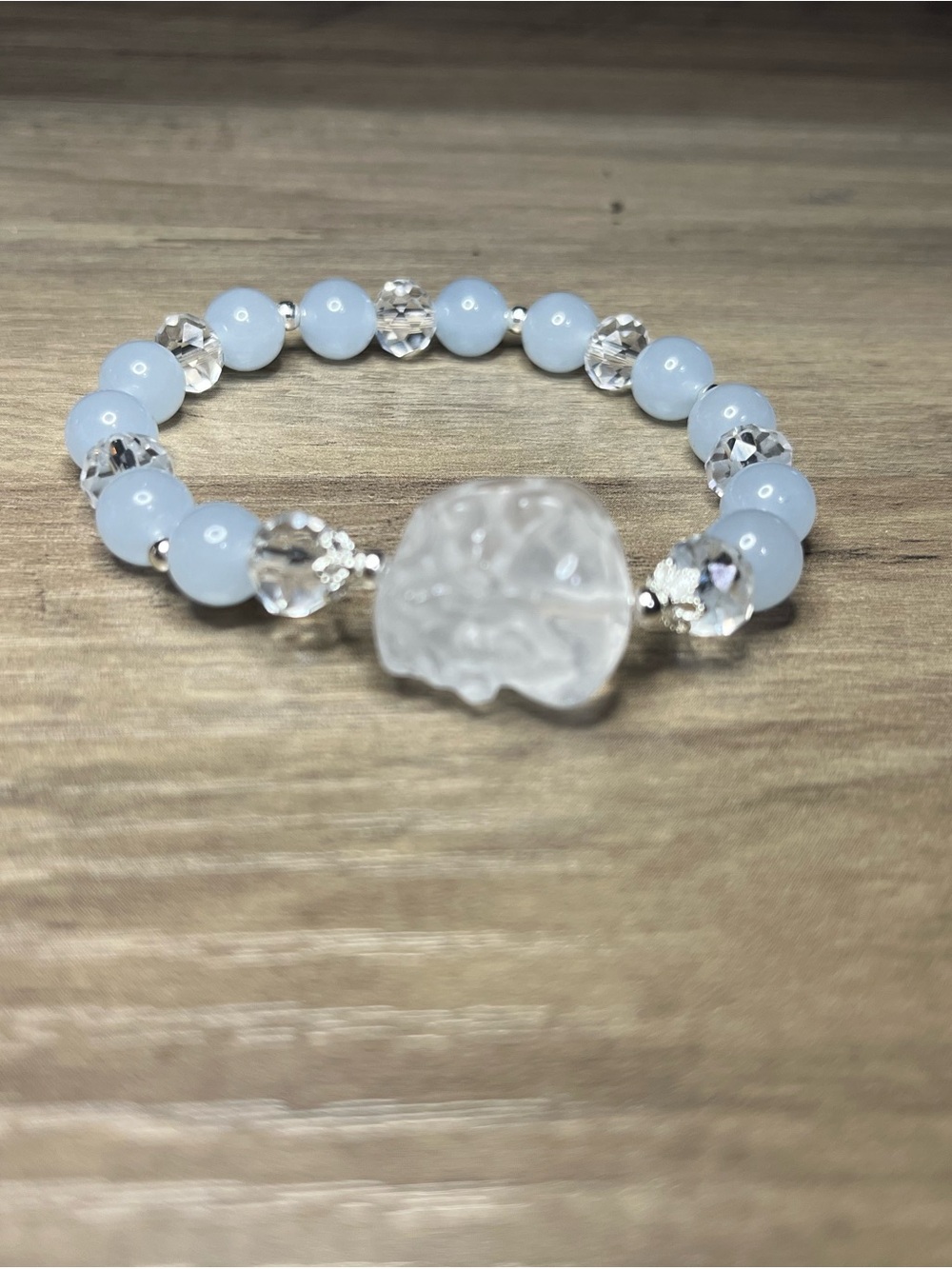 White Pixiu & Blue Jade Style Bracelet | Handmade Natural Stone Bracelet - Picture 5 of 5